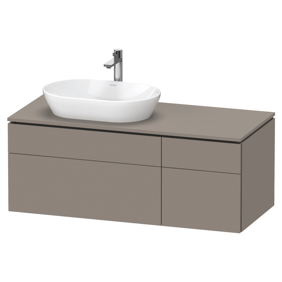 Élément inférieur L-CUBE
122,0 x 48,2 x 55,0 cm
suspendu, 2 éléments à chacun
2 tiroirs, pour lavabo
à gauche, découpe de siphon
inclus