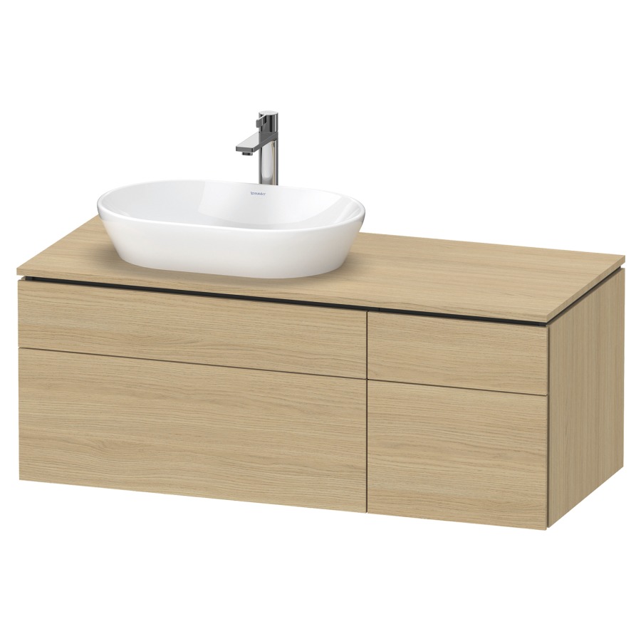 Élément inférieur L-CUBE
122,0 x 48,2 x 55,0 cm
suspendu, 2 éléments à chacun
2 tiroirs, pour lavabo
à gauche, découpe de siphon
inclus