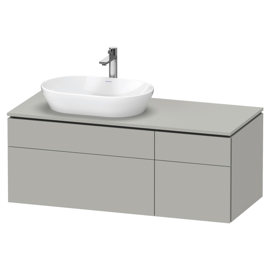 Élément inférieur L-CUBE
122,0 x 48,2 x 55,0 cm
suspendu, 2 éléments à chacun
2 tiroirs, pour lavabo
à gauche, découpe de siphon
inclus