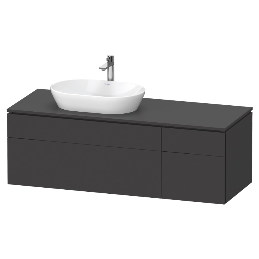 Élément inférieur L-CUBE
142,0 x 48,2 x 55,0 cm
suspendu, 2 éléments à chacun
2 tiroirs, pour lavabo
à gauche, découpe de siphon
inclus