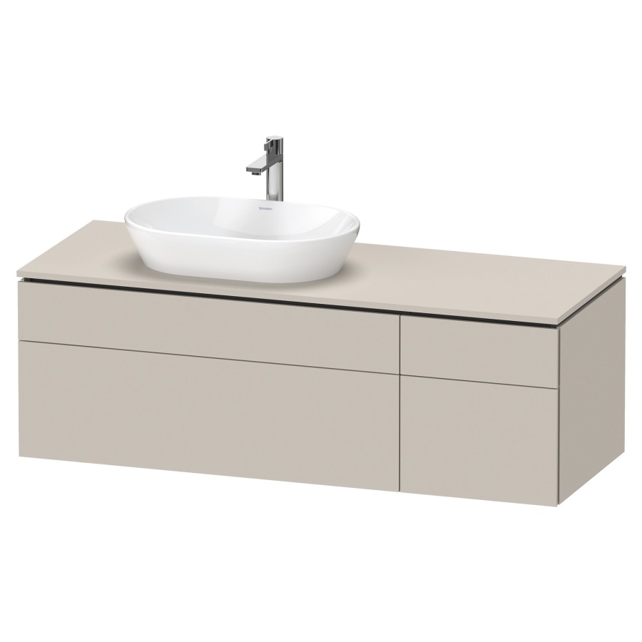 Élément inférieur L-CUBE
142,0 x 48,2 x 55,0 cm
suspendu, 2 éléments à chacun
2 tiroirs, pour lavabo
à gauche, découpe de siphon
inclus