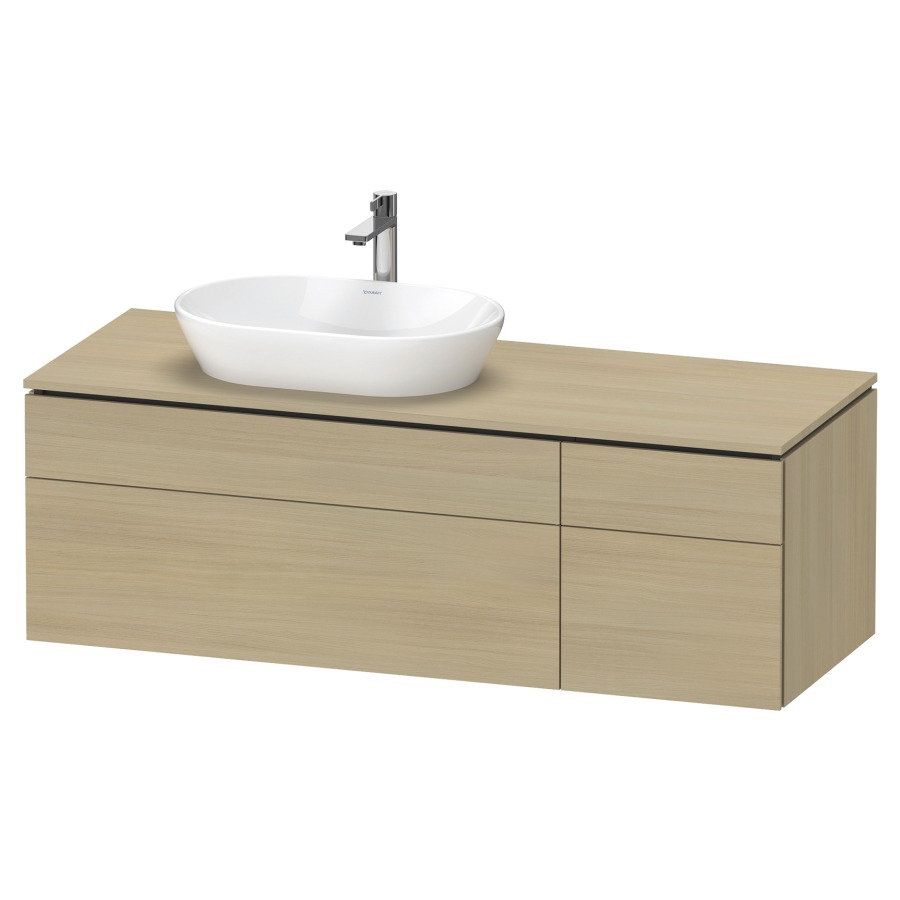 Élément inférieur L-CUBE
142,0 x 48,2 x 55,0 cm
suspendu, 2 éléments à chacun
2 tiroirs, pour lavabo
à gauche, découpe de siphon
inclus