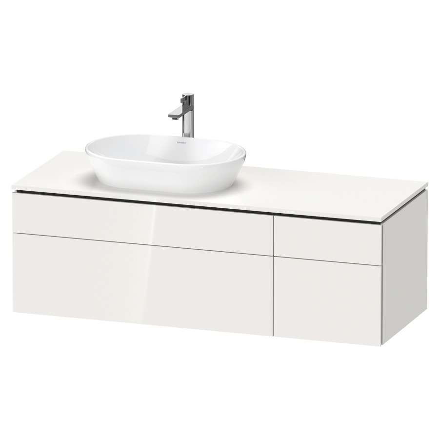 Élément inférieur L-CUBE
142,0 x 48,2 x 55,0 cm
suspendu, 2 éléments à chacun
2 tiroirs, pour lavabo
à gauche, découpe de siphon
inclus