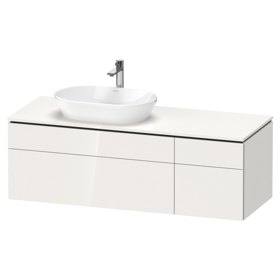 Élément inférieur L-CUBE
142,0 x 48,2 x 55,0 cm
suspendu, 2 éléments à chacun
2 tiroirs, pour lavabo
à gauche, découpe de siphon
inclus