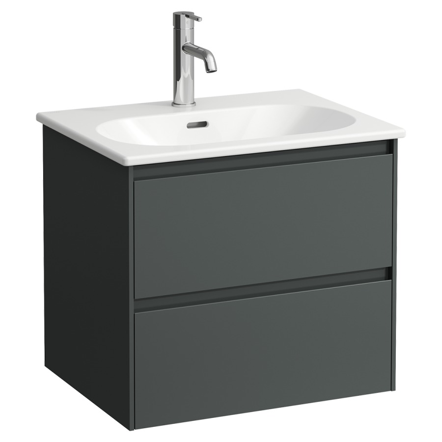 Combinaison de meuble LUA
60 x 52.5 x 45.5 cm
élément de tiroir, 2&nbsp;tiroirs
avec lavabo en céramique blanc
avec trop-plein