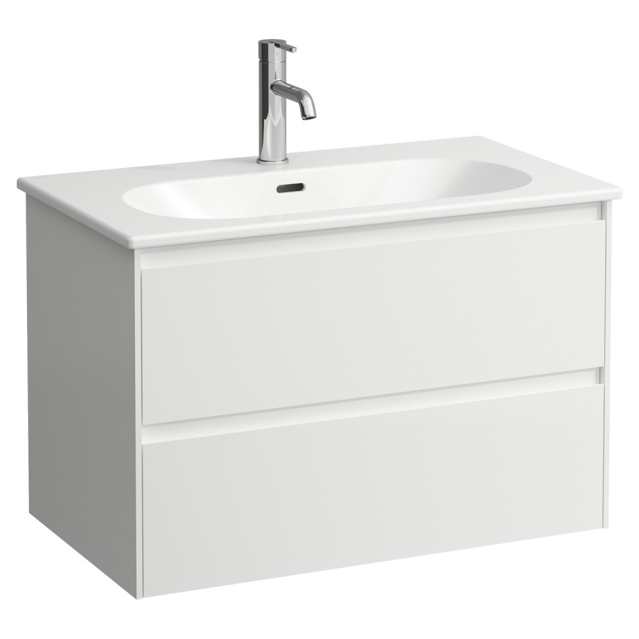 Combinaison de meuble LUA
80 x 52.5 x 45.5 cm
élément de tiroir, 2&nbsp;tiroirs
avec lavabo en céramique blanc
avec trop-plein