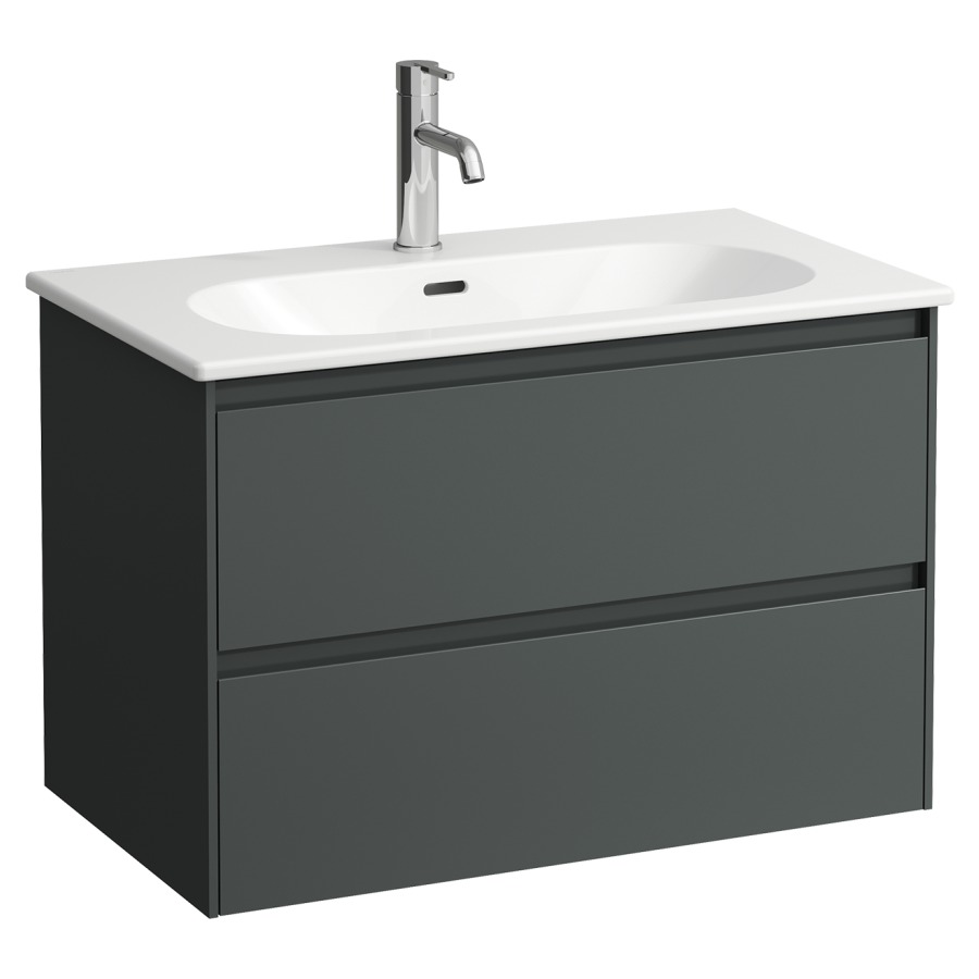 Combinaison de meuble LUA
80 x 52.5 x 45.5 cm
élément de tiroir, 2&nbsp;tiroirs
avec lavabo en céramique blanc
avec trop-plein
