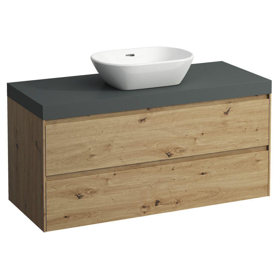 Meubles de lavabo LANI
118,5 x 58,0 x 49,5 cm
table de lavabo gris
pour lavabo à poser découpe au
centre, élément à 2 tiroirs
