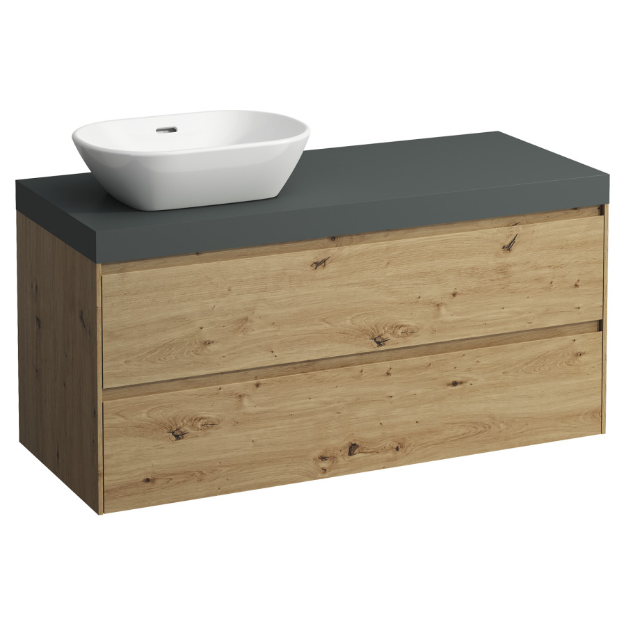 Meubles de lavabo LANI
118,5 x 58,0 x 49,5 cm
table de lavabo gris
pour lavabo à poser découpe à
gauche, élément à 2 tiroirs