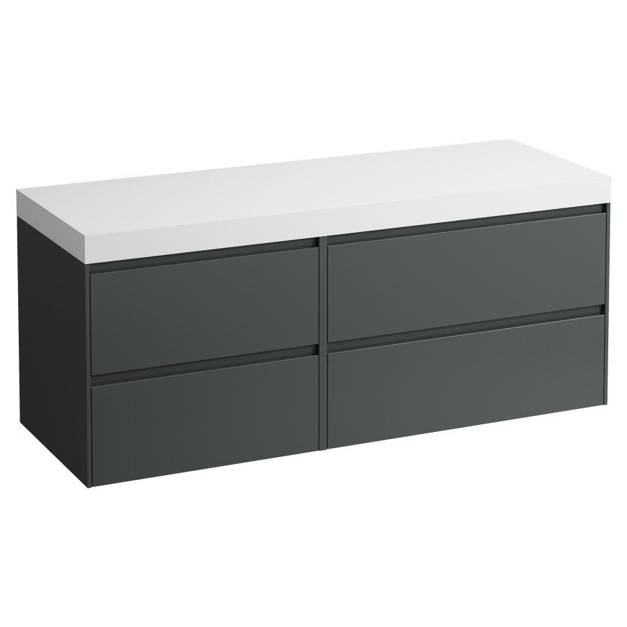 Waschtischmöbel LANI
137,0 x 58,0 x 49,5 cm
Waschtischplatte weiss matt
ohne Waschtischausschnitt
2 Schubladenelemente
(60/80 cm), je 2 Schubladen