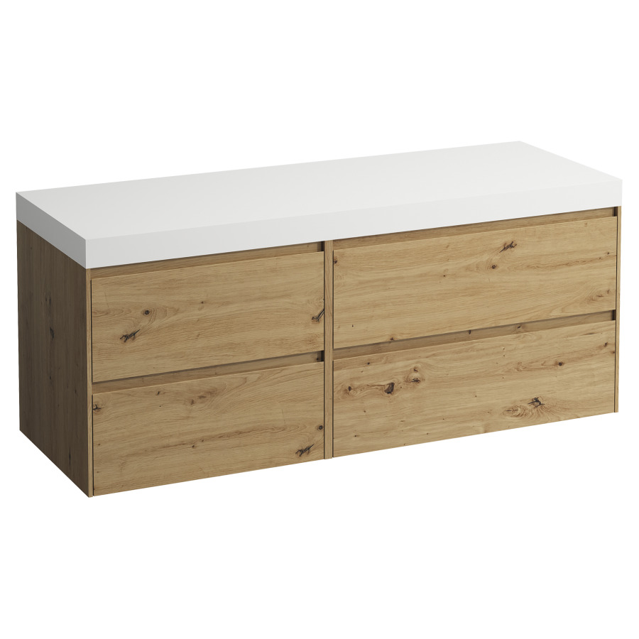 Waschtischmöbel LANI
137,0 x 58,0 x 49,5 cm
Waschtischplatte weiss matt
ohne Waschtischausschnitt
2 Schubladenelemente
(60/80 cm), je 2 Schubladen