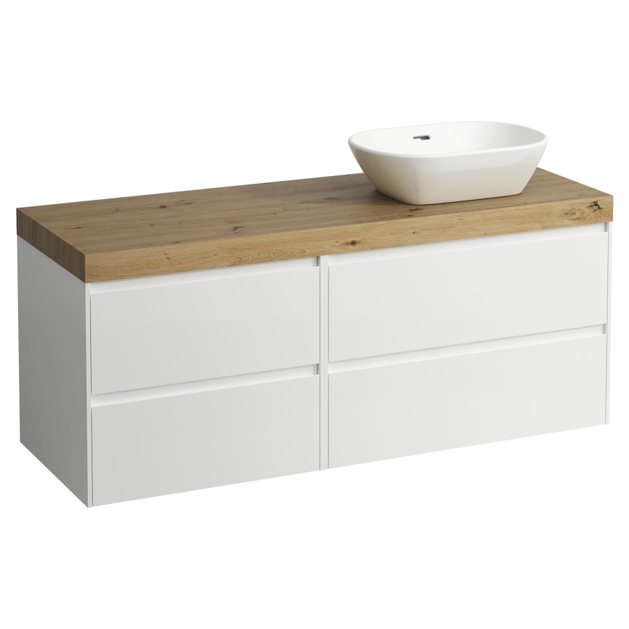 Waschtischmöbel LANI
137,0 x 58,0 x 49,5 cm
Waschtischplatte Eiche
für Aufsatzwaschtisch
Ausschnitt rechts
2 Schubladenelemente
(80/60 cm), je 2 Schubladen