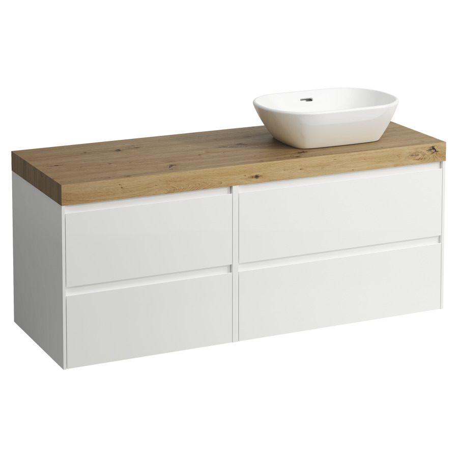 Waschtischmöbel LANI
137,0 x 58,0 x 49,5 cm
Waschtischplatte Eiche
für Aufsatzwaschtisch
Ausschnitt rechts
2 Schubladenelemente
(80/60 cm), je 2 Schubladen