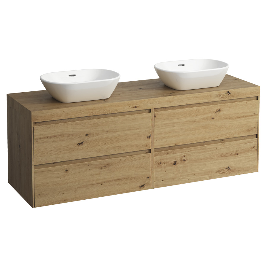 Meubles de lavabo LANI
157,0 x 58,0 x 49,5 cm
table de lavabo chêne
pour lavabo à poser
2 découpes, 2 éléments à
chacun, 2 tiroirs