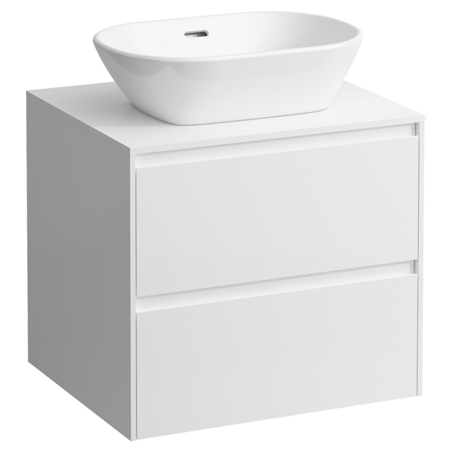 Meubles de lavabo LANI
58,5 x 52,5 x 49,5 cm
Top 12 mm
pour lavabo à poser découpe au
centre, élément à 2 tiroirs