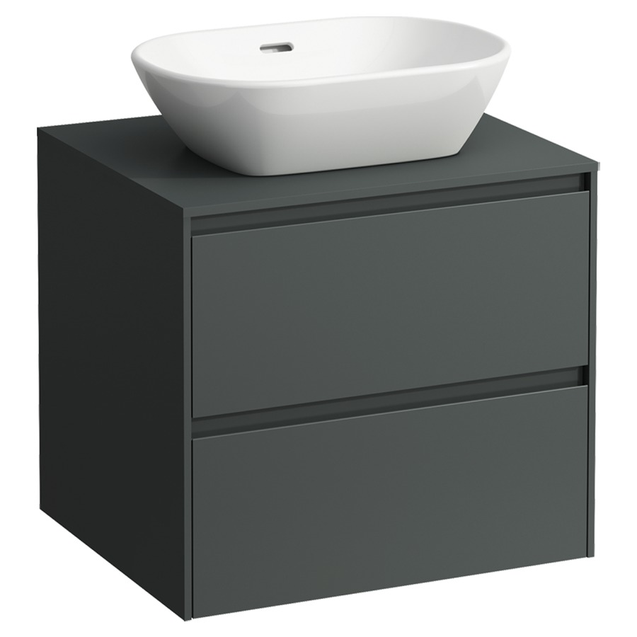Meubles de lavabo LANI
58,5 x 52,5 x 49,5 cm
Top 12 mm
pour lavabo à poser découpe au
centre, élément à 2 tiroirs