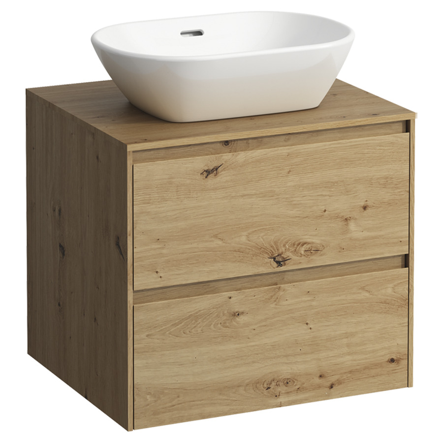 Meubles de lavabo LANI
58,5 x 52,5 x 49,5 cm
Top 12 mm
pour lavabo à poser découpe au
centre, élément à 2 tiroirs