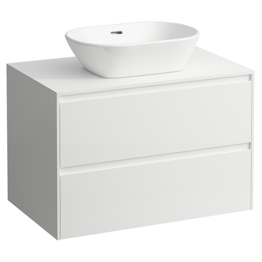 Meubles de lavabo LANI
78,5 x 52,5 x 49,5 cm
Top 12 mm
pour lavabo à poser découpe au
centre, élément à 2 tiroirs