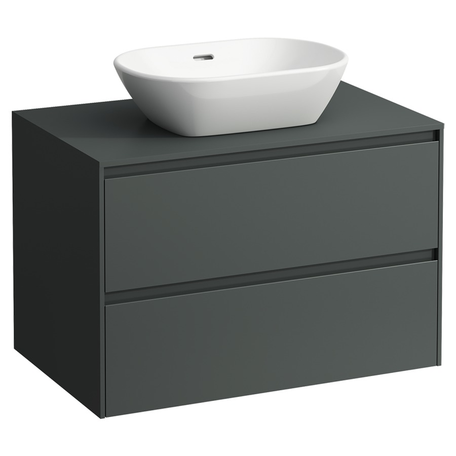 Meubles de lavabo LANI
78,5 x 52,5 x 49,5 cm
Top 12 mm
pour lavabo à poser découpe au
centre, élément à 2 tiroirs
