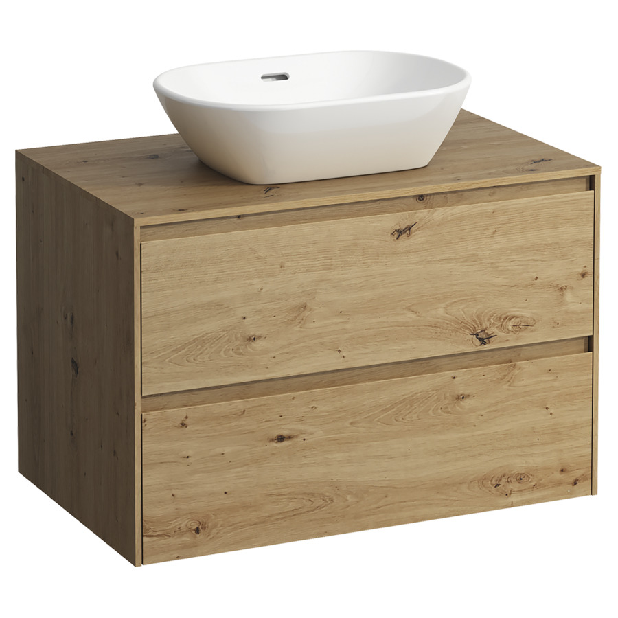 Meubles de lavabo LANI
78,5 x 52,5 x 49,5 cm
Top 12 mm
pour lavabo à poser découpe au
centre, élément à 2 tiroirs