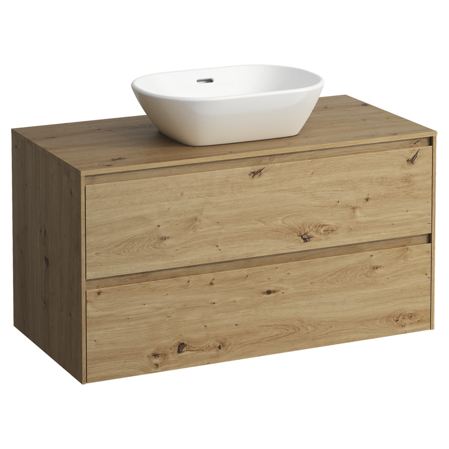 Meubles de lavabo LANI
98,5 x 52,5 x 49,5 cm
Top 12 mm
pour lavabo à poser découpe au
centre, élément à 2 tiroirs