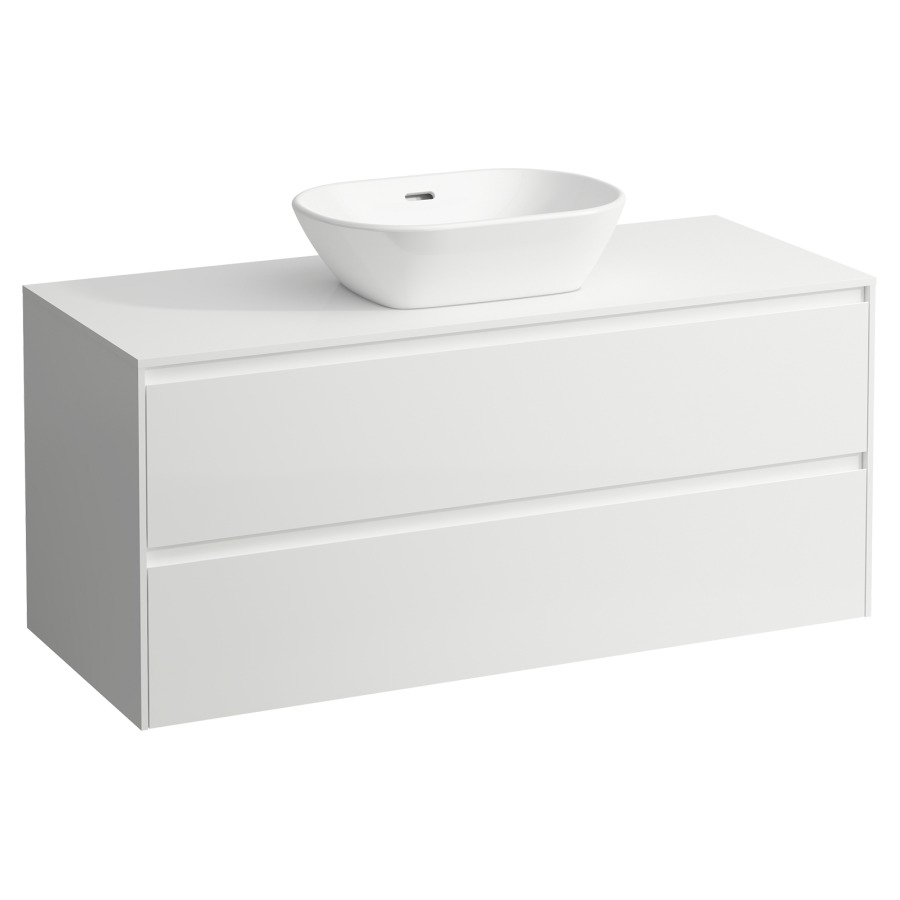 Meubles de lavabo LANI
118,5 x 52,5 x 49,5 cm
Top 12 mm
pour lavabo à poser découpe au
centre, élément à 2 tiroirs