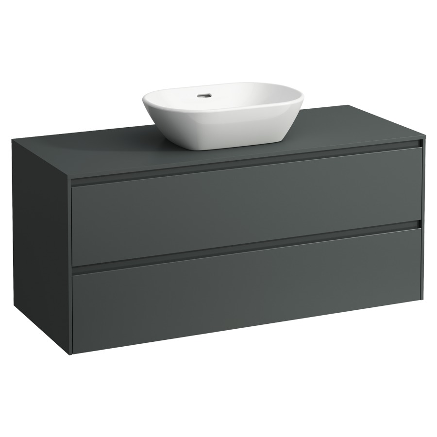 Meubles de lavabo LANI
118,5 x 52,5 x 49,5 cm
Top 12 mm
pour lavabo à poser découpe au
centre, élément à 2 tiroirs