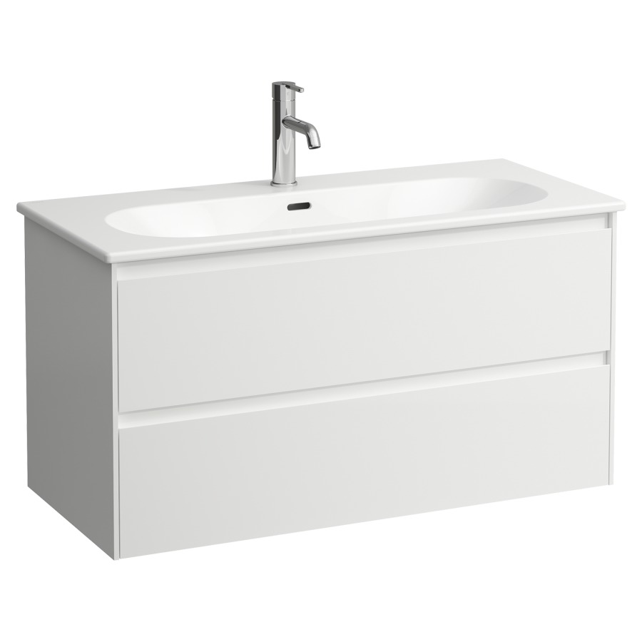Combinaison de meuble LUA
100 x 52.7 x 45.5 cm
élément de tiroir
2&nbsp;tiroirs, Soft Close
avec lavabo en céramique blanc
avec trop-plein