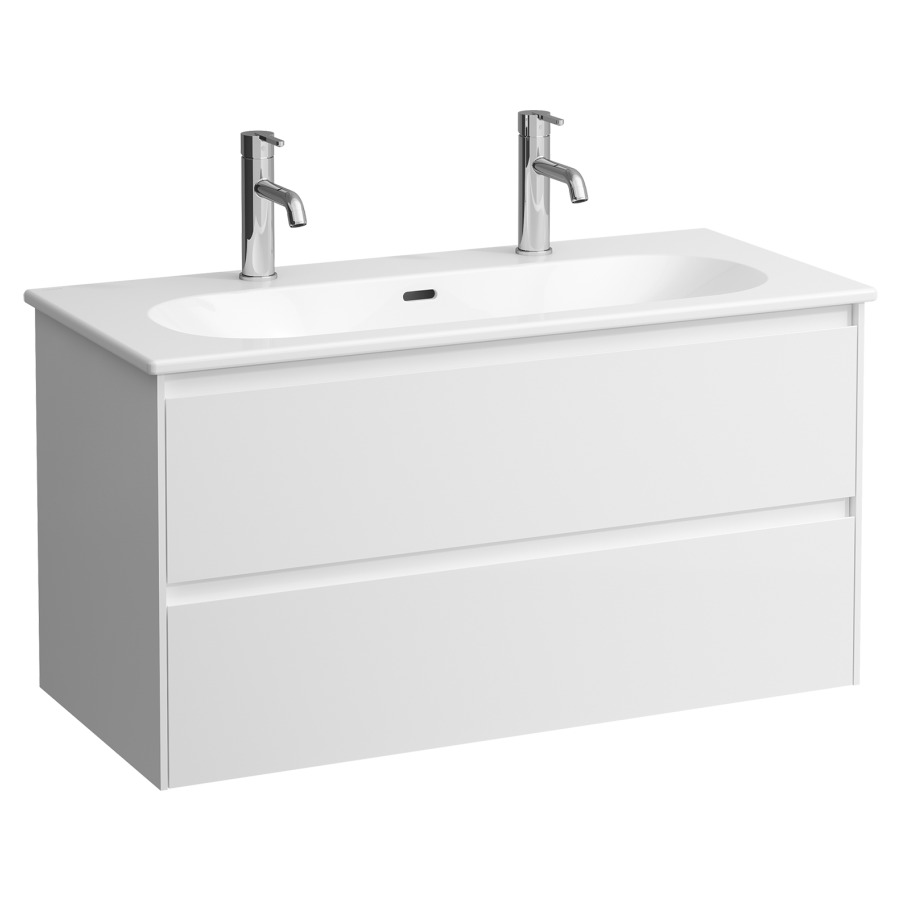 Combinaison de meuble LUA
100 x 52.7 x 45.5 cm
élément de tiroir
2&nbsp;tiroirs, Soft Close
avec lavabo en céramique blanc
avec trop-plein