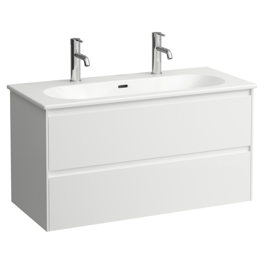 Combinaison de meuble LUA
100 x 52.7 x 45.5 cm
élément de tiroir
2&nbsp;tiroirs, Soft Close
avec lavabo en céramique blanc
avec trop-plein