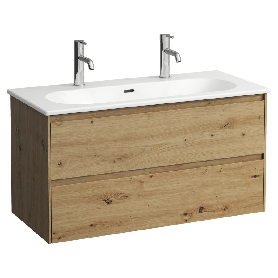 Combinaison de meuble LUA
100 x 52.7 x 45.5 cm
élément de tiroir
2&nbsp;tiroirs, Soft Close
avec lavabo en céramique blanc
avec trop-plein