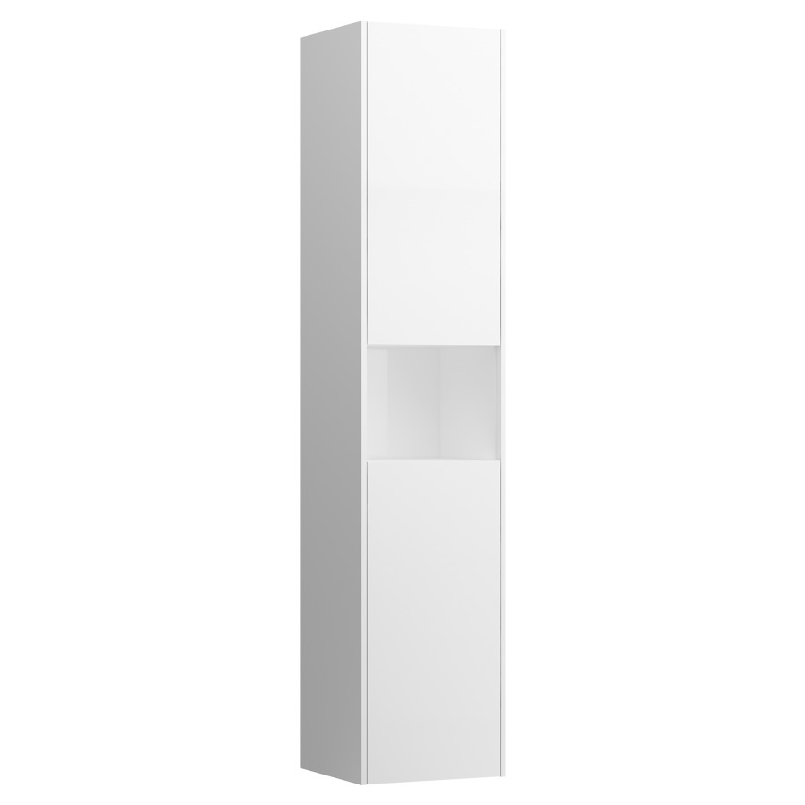 Armoire haute BASE
35,0 x 165,0 x 33,5 cm
2 portes, 4 tablettes, niche
ouverte au milieu
charnière à gauche, Tip-On