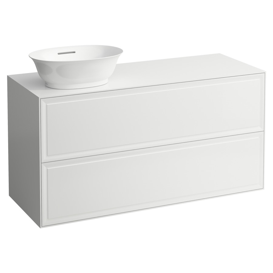 Élément inférieur THE NEW
CLASSIC
118,0 x 60,0 x 45,0 cm
élément à 2 tiroirs
pour lavabo à poser
231 085/086, lavabo à gauche
