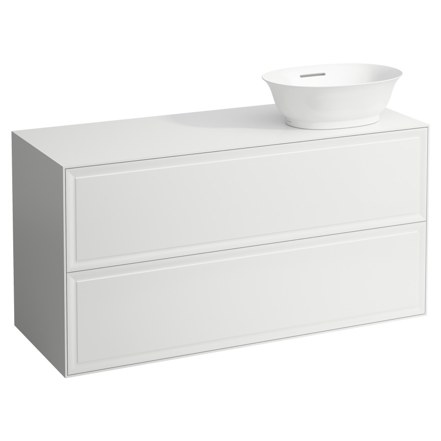 Élément inférieur THE NEW
CLASSIC
118,0 x 60,0 x 45,0 cm
élément à 2 tiroirs
pour lavabo à poser
231 085/086, lavabo à droite