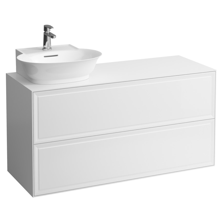 Élément inférieur THE NEW
CLASSIC
118,0 x 60,0 x 45,0 cm
élément à 2 tiroirs
pour lavabo à poser 231 081
lavabo à gauche