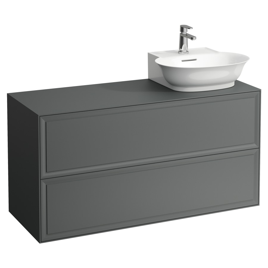 Élément inférieur THE NEW
CLASSIC
118,0 x 60,0 x 45,0 cm
élément à 2 tiroirs
pour lavabo à poser 231 081
lavabo à droite