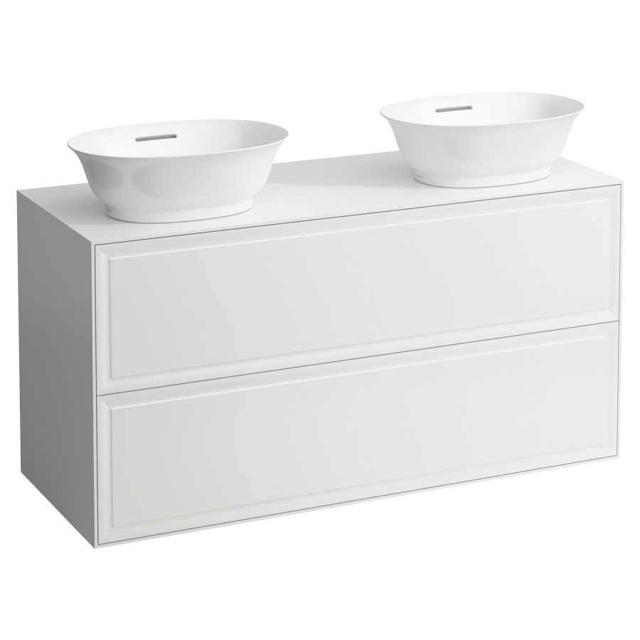 Élément inférieur THE NEW
CLASSIC
117,5 x 34,5 x 45,5 cm
élément à 2 tiroirs, Tip-On
avec 2 découpes, pour lavabo à
poser 231 090/091