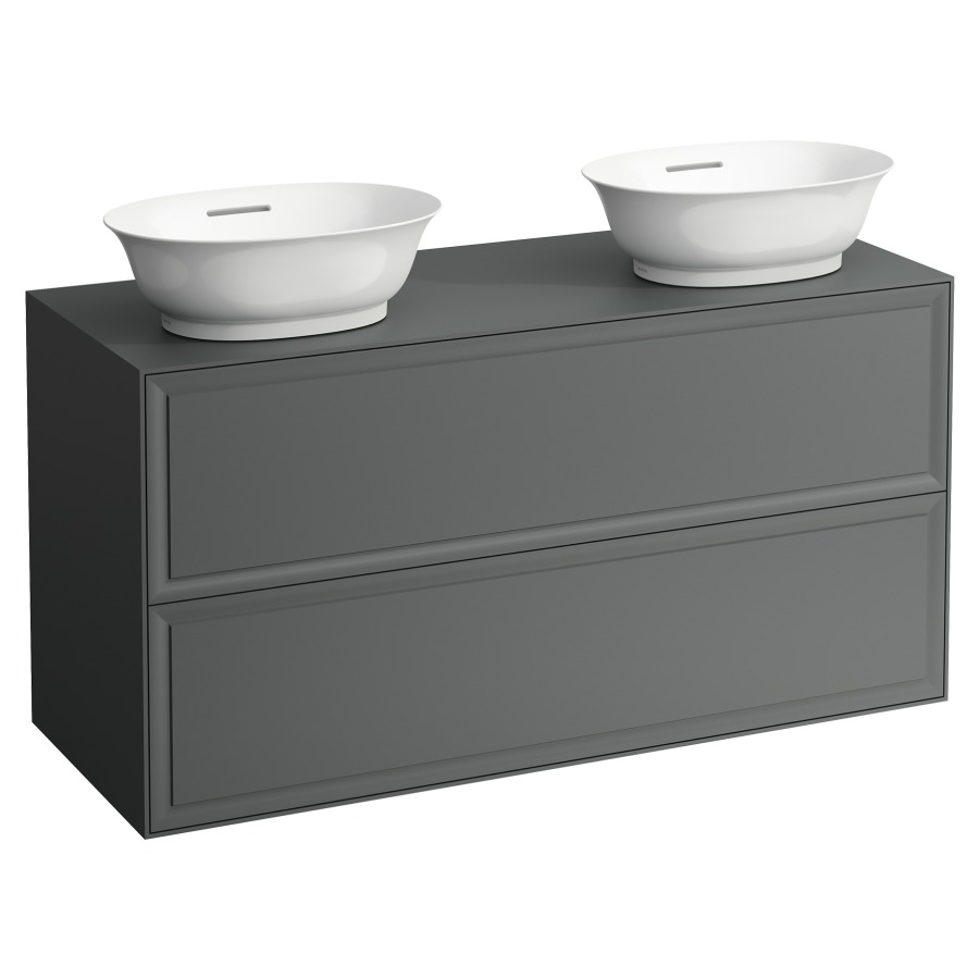 Élément inférieur THE NEW
CLASSIC
117,5 x 34,5 x 45,5 cm
élément à 2 tiroirs, Tip-On
avec 2 découpes, pour lavabo à
poser 231 090/091