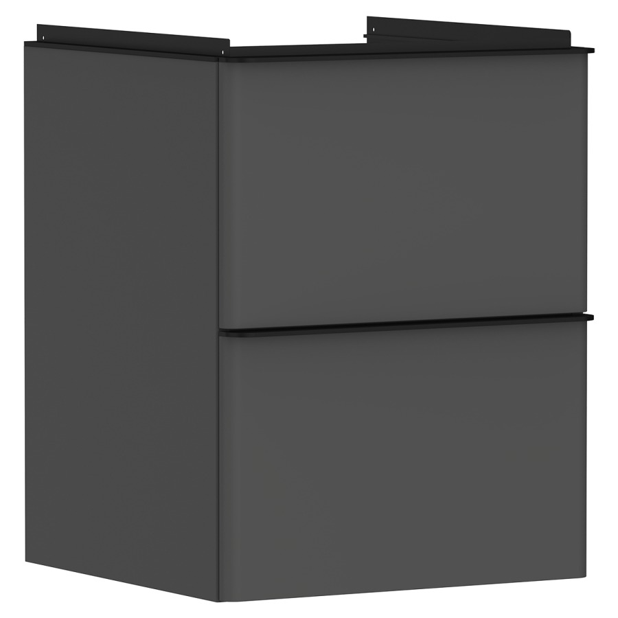 Élément inférieur XELU Q
48,0 x 60,5 x 47,5 cm
suspendu, élément à 2 tiroirs
siphon gain de place inclus
avec matériel de fixation
pour lave-mains 234 322