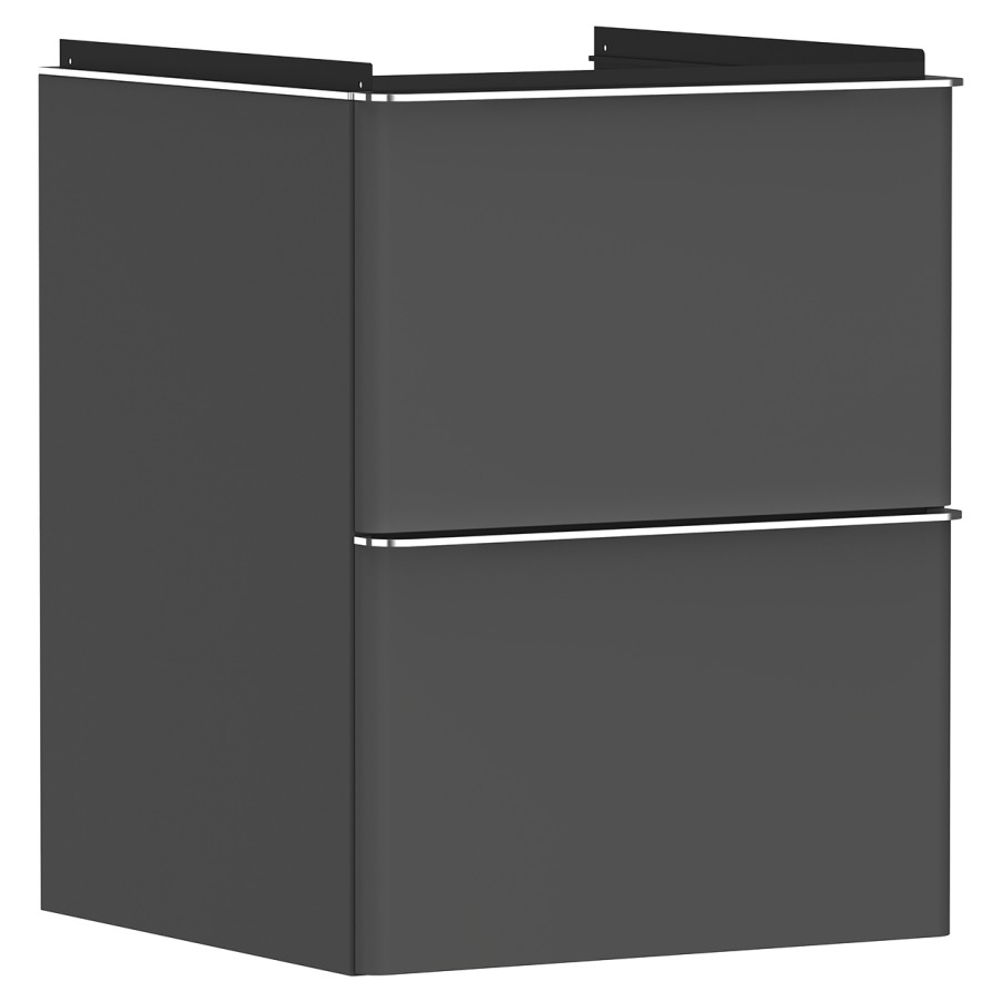 Élément inférieur XELU Q
48,0 x 60,5 x 47,5 cm
suspendu, élément à 2 tiroirs
siphon gain de place inclus
avec matériel de fixation
pour lave-mains 234 322