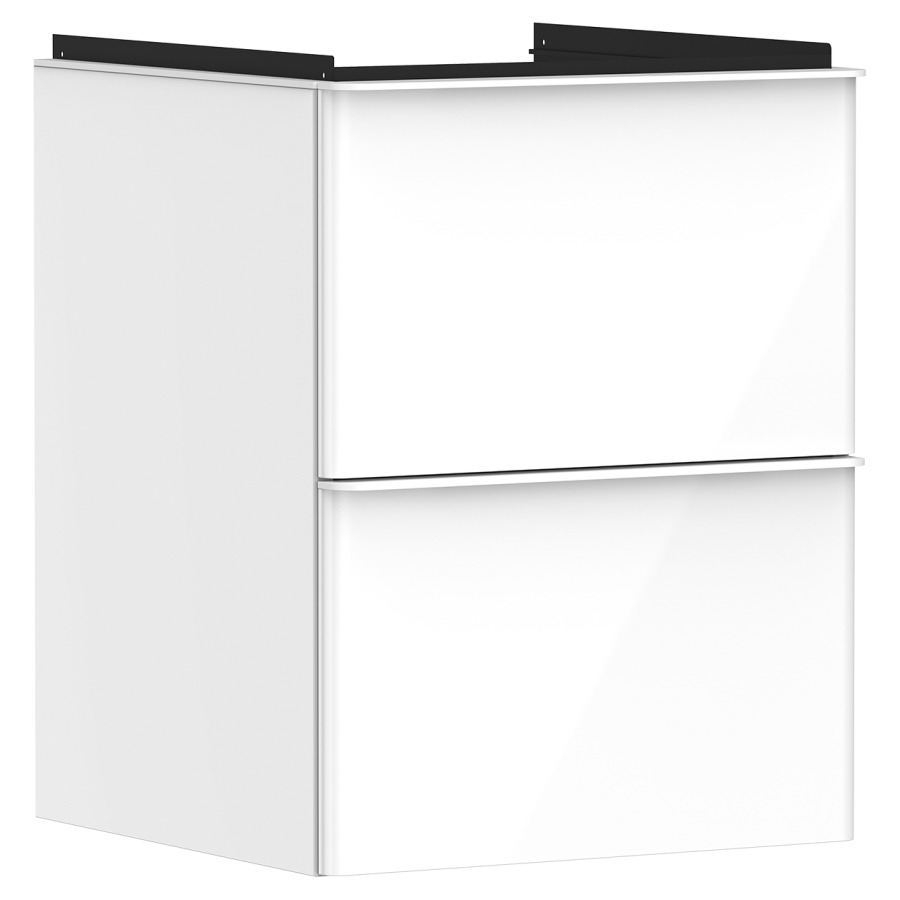 Élément inférieur XELU Q
48,0 x 60,5 x 47,5 cm
suspendu, élément à 2 tiroirs
siphon gain de place inclus
avec matériel de fixation
pour lave-mains 234 322