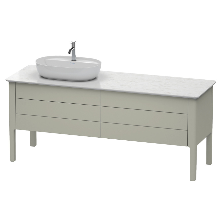 Élément inférieur LUV
173,3 x 74,3 x 57,0 cm
pose libre, 2 éléments à
chacun 1 tiroir et 1 casier
coulissant, lavabo à gauche