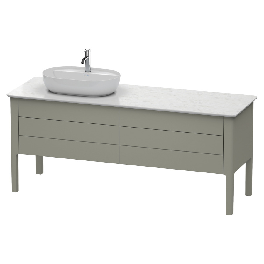 Élément inférieur LUV
173,3 x 74,3 x 57,0 cm
pose libre, 2 éléments à
chacun 1 tiroir et 1 casier
coulissant, lavabo à gauche