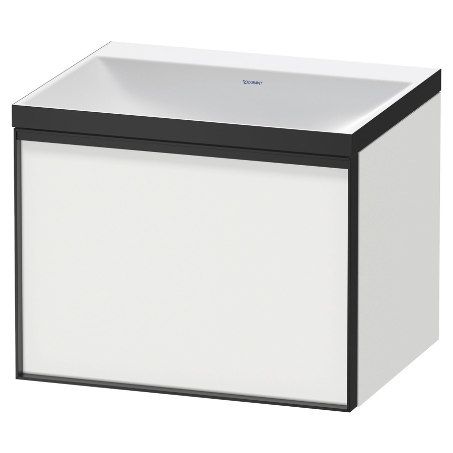 Combinaison de meuble VITRIUM
60 x 48,1 x 47,9 cm
élément à 1 tiroir
1 tiroir intérieur, avec
lavabo fonte minérale DuroCast
sans trop-plein, sans trou de
robinetterie, avec siphon gain
de place et vidage, avec
éclairage intérieur
l'éclairage intérieur ne peut
être commandé que par le
miroir/l'armoire de toilette
dans la version "commande par
capteur de l'éclairage
intérieur"