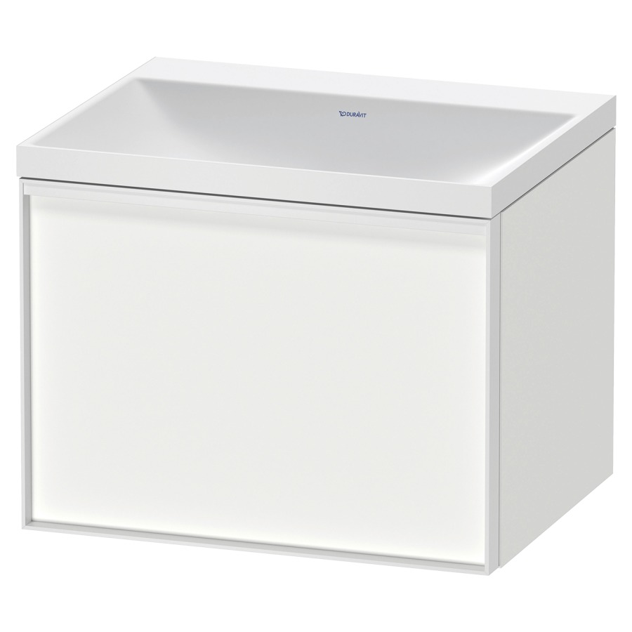 Combinaison de meuble VITRIUM
60 x 48,1 x 47,9 cm
élément à 1 tiroir
1 tiroir intérieur, avec
lavabo fonte minérale DuroCast
sans trop-plein, sans trou de
robinetterie, avec siphon gain
de place et vidage, avec
éclairage intérieur
l'éclairage intérieur ne peut
être commandé que par le
miroir/l'armoire de toilette
dans la version "commande par
capteur de l'éclairage
intérieur"
