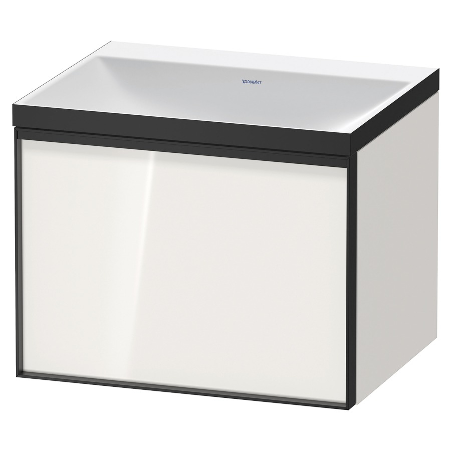 Combinaison de meuble VITRIUM
60 x 48,1 x 47,9 cm
élément à 1 tiroir
1 tiroir intérieur, avec
lavabo fonte minérale DuroCast
sans trop-plein, sans trou de
robinetterie, avec siphon gain
de place et vidage, avec
éclairage intérieur
l'éclairage intérieur ne peut
être commandé que par le
miroir/l'armoire de toilette
dans la version "commande par
capteur de l'éclairage
intérieur"