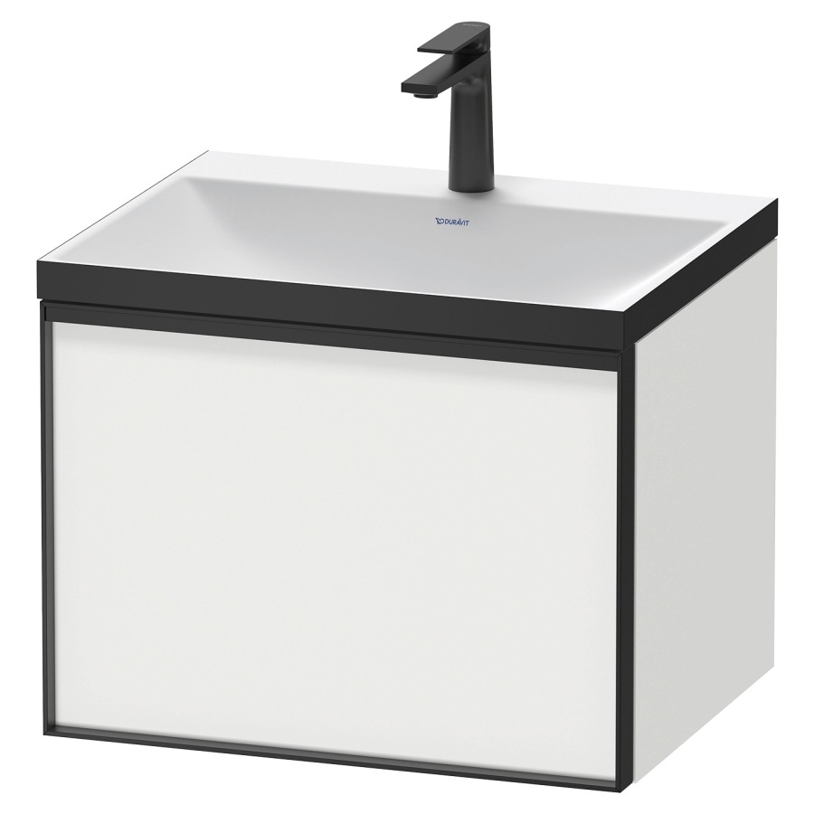 Combinaison de meuble VITRIUM
60 x 48,1 x 47,9 cm
élément à 1 tiroir
1 tiroir intérieur, avec
lavabo fonte minérale DuroCast
sans trop-plein, 1 trou de
robinetterie, avec siphon gain
de place et vidage, avec
éclairage intérieur
l'éclairage intérieur ne peut
être commandé que par le
miroir/l'armoire de toilette
dans la version "commande par
capteur de l'éclairage
intérieur"