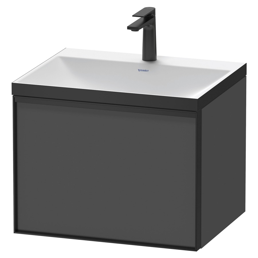 Combinaison de meuble VITRIUM
60 x 48,1 x 47,9 cm
élément à 1 tiroir
1 tiroir intérieur, avec
lavabo fonte minérale DuroCast
sans trop-plein, 1 trou de
robinetterie, avec siphon gain
de place et vidage, avec
éclairage intérieur
l'éclairage intérieur ne peut
être commandé que par le
miroir/l'armoire de toilette
dans la version "commande par
capteur de l'éclairage
intérieur"