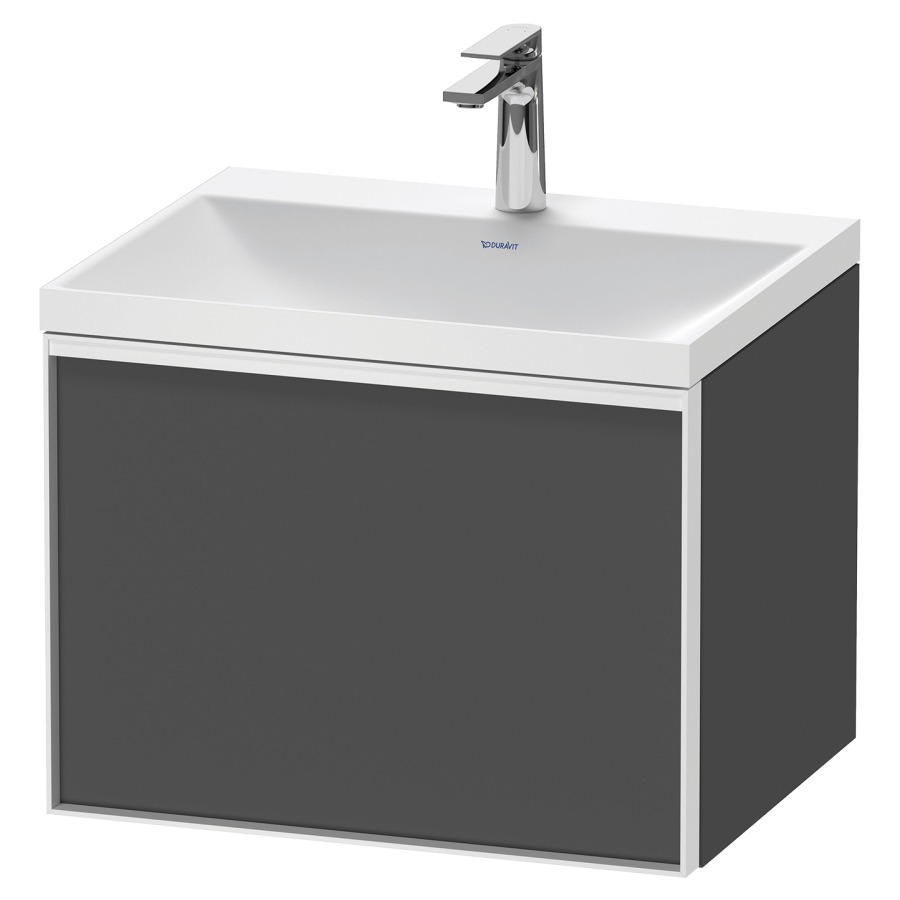 Combinaison de meuble VITRIUM
60 x 48,1 x 47,9 cm
élément à 1 tiroir
1 tiroir intérieur, avec
lavabo fonte minérale DuroCast
sans trop-plein, 1 trou de
robinetterie, avec siphon gain
de place et vidage, avec
éclairage intérieur
l'éclairage intérieur ne peut
être commandé que par le
miroir/l'armoire de toilette
dans la version "commande par
capteur de l'éclairage
intérieur"