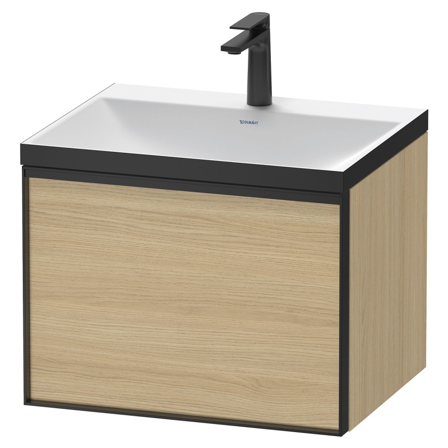 Combinaison de meuble VITRIUM
60 x 48,1 x 47,9 cm
élément à 1 tiroir
1 tiroir intérieur, avec
lavabo fonte minérale DuroCast
sans trop-plein, 1 trou de
robinetterie, avec siphon gain
de place et vidage, avec
éclairage intérieur
l'éclairage intérieur ne peut
être commandé que par le
miroir/l'armoire de toilette
dans la version "commande par
capteur de l'éclairage
intérieur"